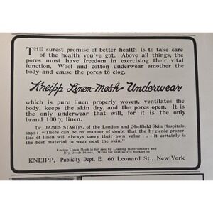 1904 Kneipp Linen-Mesh Underwear Print Ad Antique Health Advertisement New York